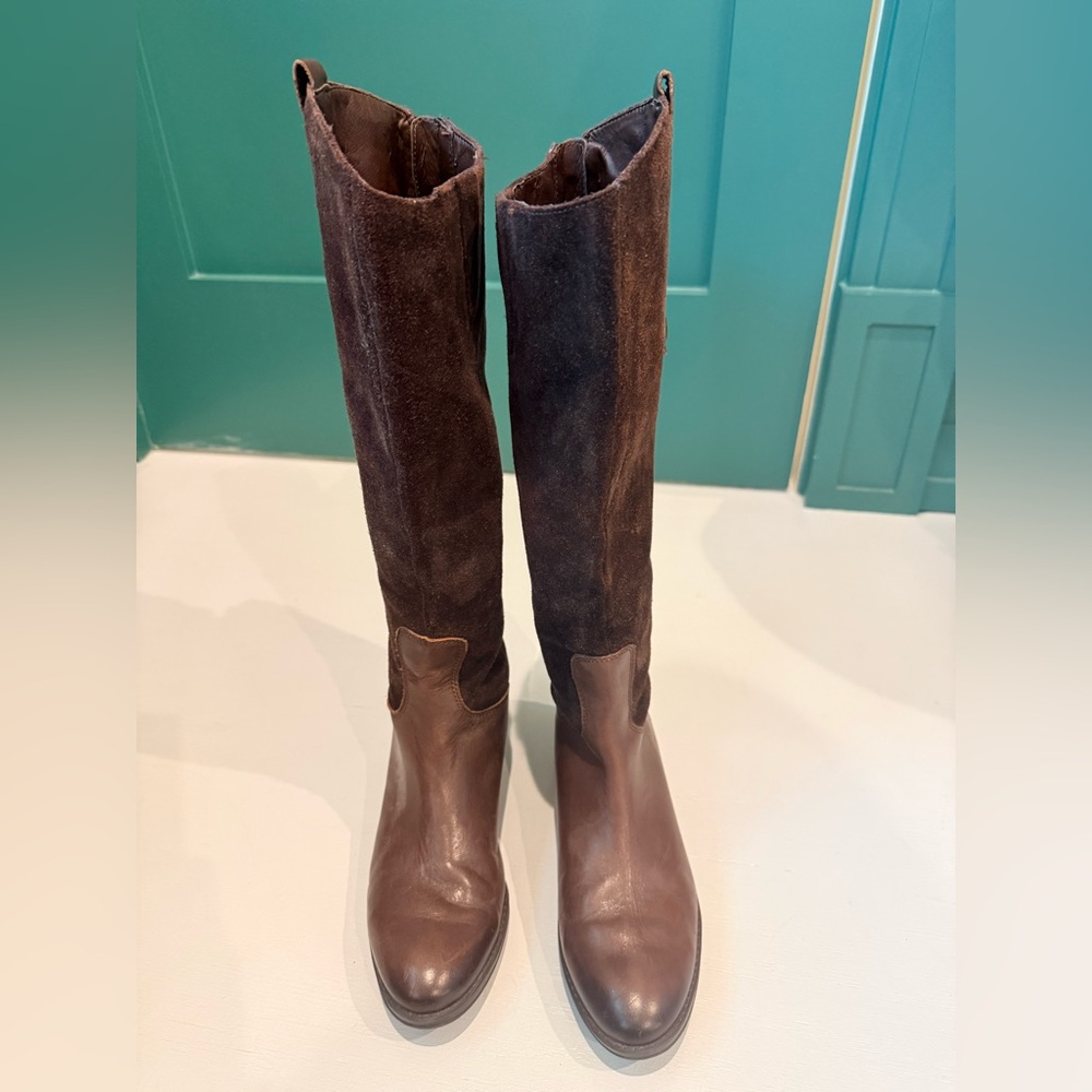 SUEDE leather brown boots, Sam Edelman knee high, low heel, size 6, EUC